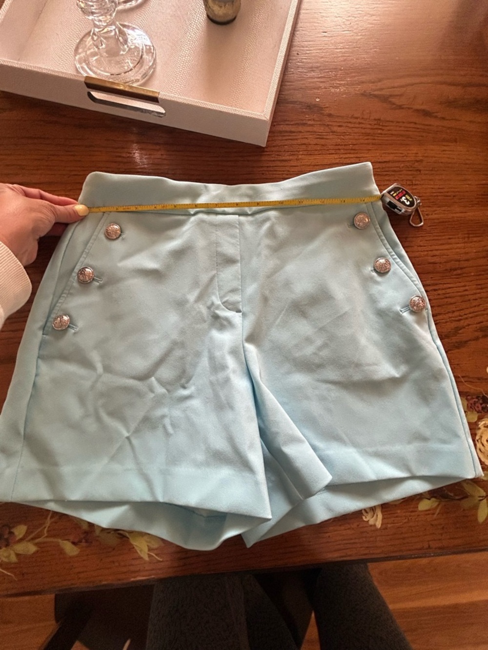 Rachel Zoe Light  Blue High-Waist Dressy Shorts with Decorative Buttons - Picture 5 of 5
